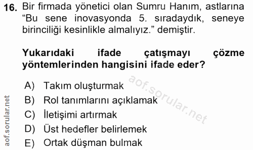 16. soru: Bir firmada yönetici olan Sumru Hanım, astlarına "Bu sene inovasyonda 5. sıradaydık, seneye birinciliği kesinlikle al…