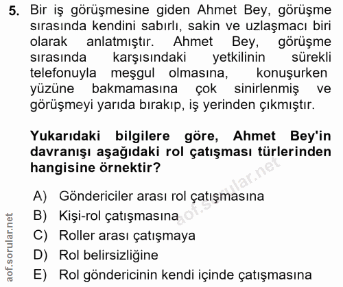5. soru: Bir iş görüşmesine giden Ahmet Bey, görüşme sırasında kendini sabırlı, sakin ve uzlaşmacı biri olarak anlatmıştır. Ah…
