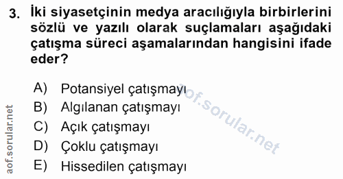 3. soru: İki siyasetçinin medya aracılığıyla birbirlerini sözlü ve yazılı olarak suçlamaları aşağıdaki çatışma süreci aşamalar…