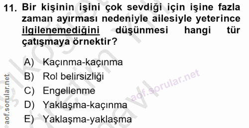 11. soru: Bir kişinin işini çok sevdiği için işine fazla zaman ayırması nedeniyle ailesiyle yeterince ilgilenemediğini düşünmes…