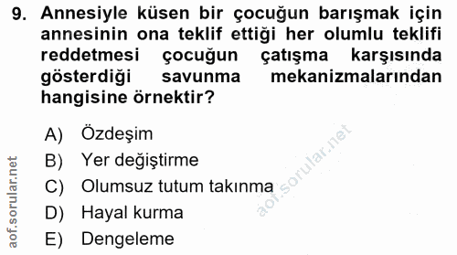 9. soru: Annesiyle küsen bir çocuğun barışmak için annesinin ona teklif ettiği her olumlu teklifi reddetmesi çocuğun çatışma k…