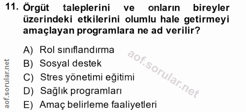 11. soru: Örgüt taleplerini ve onların bireyler üzerindeki etkilerini olumlu hale getirmeyi amaçlayan programlara ne ad verilir…