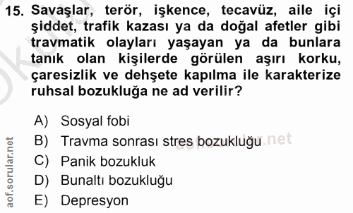 15. soru: Savaşlar, terör, işkence, tecavüz, aile içi şiddet, trafik kazası ya da doğal afetler gibi travmatik olayları yaşayan…