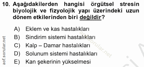 10. soru: Aşağıdakilerden hangisi örgütsel stresin biyolojik ve fizyolojik yapı üzerindeki uzun dönem etkilerinden biri değildi…