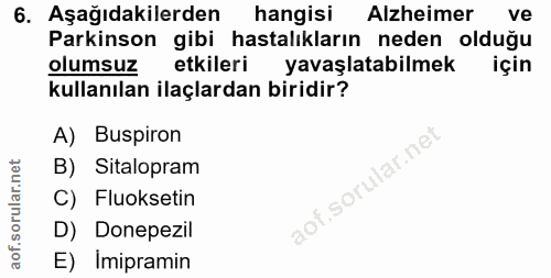 6. soru: Aşağıdakilerden hangisi Alzheimer ve Parkinson gibi hastalıkların neden olduğu olumsuz etkileri yavaşlatabilmek için…