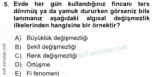 5. soru: Evde her gün kullandığınız fincanı ters dönmüş ya da yamuk dururken görseniz bile tanımanız aşağıdaki algisal değişme…