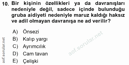10. soru: Bir kişinin özellikleri ya da davranışları nedeniyle değil, sadece içinde bulunduğu gruba aidiyeti nedeniyle maruz ka…