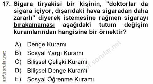 17. soru: Sigara tiryakisi bir kişinin, "doktorlar da sigara içiyor, dışarıdaki hava sigaradan daha zararlı" diyerek istemesine…