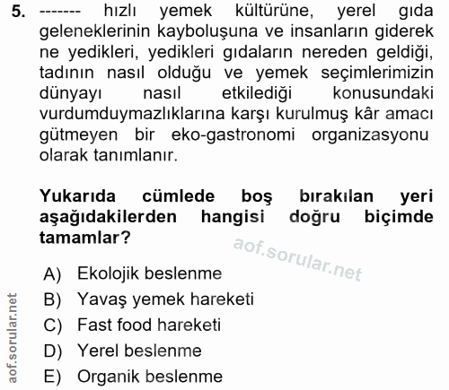 5. soru: hızlı yemek kültürüne, yerel gıda geleneklerinin kayboluşuna ve insanların giderek ne yedikleri, yedikleri gıdaların…
