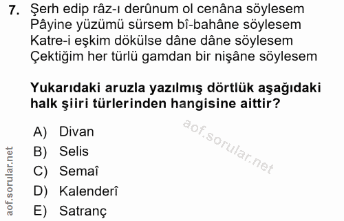7. soru: Şerh edip râz-ı derûnum ol cenâna söylesem Pâyine yüzümü sürsem bî-bahâne söylesem Katre-i eşkim dökülse dâne dâne sö…