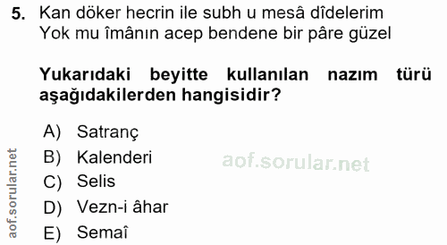 5. soru: Kan döker hecrin ile subh u mesâ dîdelerim Yok mu îmânın acep bendene bir pâre güzel Yukarıdaki beyitte kullanılan na…
