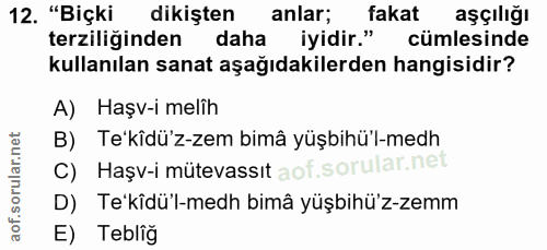 12. soru: "Biçki dikişten anlar; fakat aşçılığı terziliğinden daha iyidir." cümlesinde kullanılan sanat aşağıdakilerden hangisi…