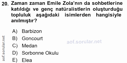 20. soru: Zaman zaman Emile Zola'nın da sohbetlerine katıldığı ve genç natüralistlerin oluşturduğu topluluk aşağıdaki isimlerde…