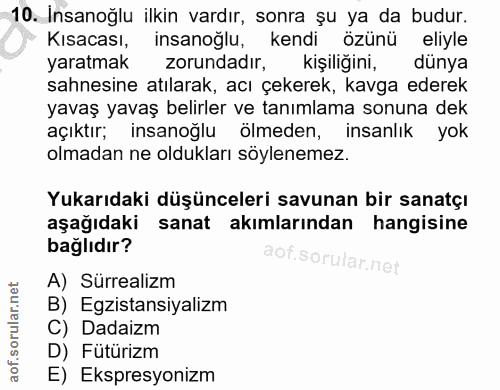10. soru: Insanoğlu ilkin vardır, sonra șu ya da budur. Kısacası, insanoğlu, kendi özünü eliyle yaratmak zorundadır, kişiliğini…