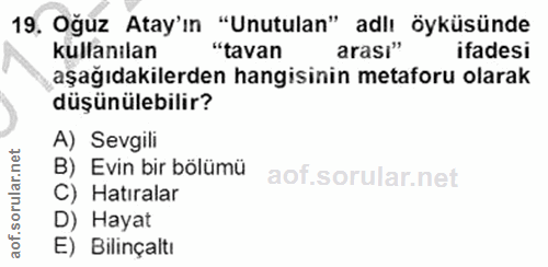 19. soru: Oğuz Atay'ın "Unutulan" adlı öyküsünde kullanılan "tavan arası" ifadesi aşağıdakilerden hangisinin metaforu olarak dü…
