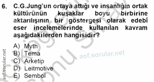 6. soru: C.G.Jung'un ortaya attığı ve insanlığın ortak kültürünün kuşaklar boyu/ birbirine aktarılışının bir göstergesi olarak…
