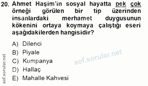 20. soru: Ahmet Haşim'in sosyal hayatta pek çok örneği görülen bir tip üzerinden insanlardaki merhamet duygusunun kökenini orta…