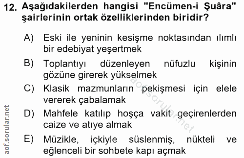 12. soru: Aşağıdakilerden hangisi "Encümen-i Şuâra" şairlerinin ortak özelliklerinden biridir? A) Eski ile yeninin kesişme nokt…