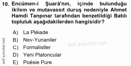 10. soru: Encümen-i Şarâ'nın, içinde bulunduğu ikilem ve mutavassıt duruş nedeniyle Ahmet Hamdi Tapınar tarafından benzetildiği…
