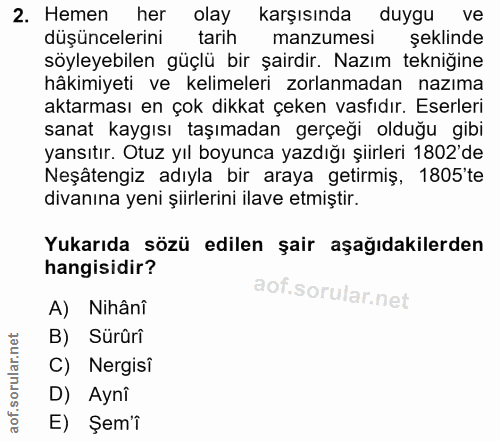 2. soru: Hemen her olay karşısında duygu ve düşüncelerini tarih manzumesi şeklinde söyleyebilen güçlü bir şairdir. Nazım tekni…