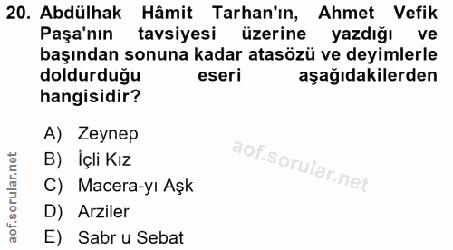 20. soru: Abdülhak Hâmit Tarhan'ın, Ahmet Vefik Paşa'nın tavsiyesi üzerine yazdığı ve başından sonuna kadar atasözü ve deyimler…