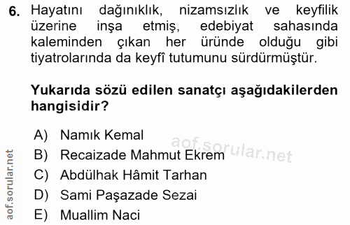 6. soru: Hayatını dağınıklık, nizamsızlık ve keyfilik üzerine inşa etmiş, edebiyat sahasında kaleminden çıkan her üründe olduğ…