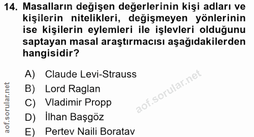 14. soru: Masalların değişen değerlerinin kişi adları ve kişilerin nitelikleri, değişmeyen yönlerinin ise kişilerin eylemleri i…