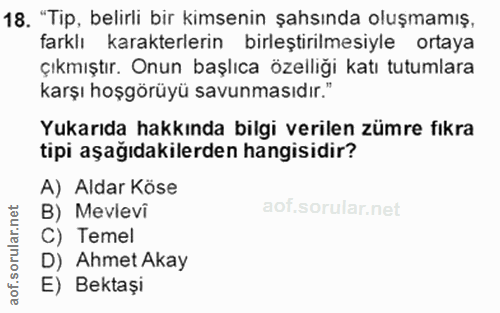 18. soru: "Tip, belirli bir kimsenin şahsında oluşmamış, farklı karakterlerin birleştirilmesiyle ortaya çıkmıştır. Onun başlıca…