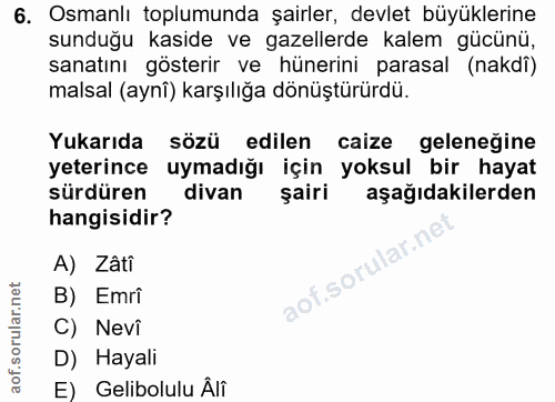 6. soru: Osmanlı toplumunda şairler, devlet büyüklerine sunduğu kaside ve gazellerde kalem gücünü, sanatını gösterir ve hüneri…