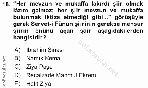 18. soru: "Her mevzun ve mukaffa lakırdı şiir olmak lâzım gelmez; her şiir mevzun ve mukaffa bulunmak iktiza etmediği gibi..."…