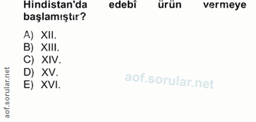 2. soru: Hindistan'da edebi ürün vermeye başlamıştır? A) XII. B) XIII. C) XIV. r.net D) XV. rula E) XVI. OT.
