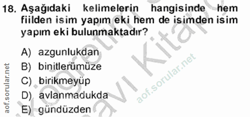 13. soru: Aşağıdaki kelimelerin hangisinde hem fiilden isim yapım eki hem de isimden isim yapım eki bulunmaktadır? A) azgunlukd…