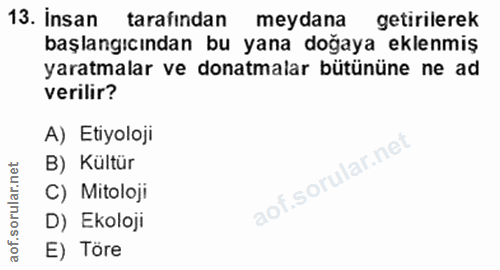 13. soru: Insan tarafından meydana getirilerek başlangıcından bu yana doğaya eklenmiş yaratmalar ve donatmalar bütününe ne ad v…