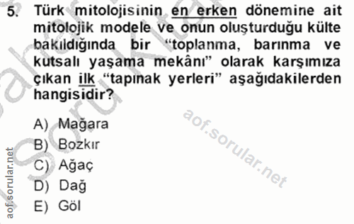 5. soru: Türk mitolojisinin en erken dönemine ait mitolojik modele ve onun oluşturduğu külte bakıldığında bir "toplanma, barın…