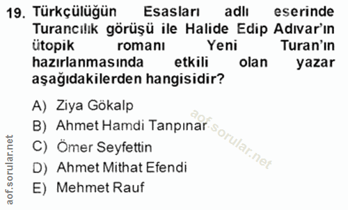19. soru: Türkçülüğün Esasları adlı eserinde Turancılık görüşü ile Halide Edip Adıvar'ın ütopik romanı Yeni Turan'ın hazırlanma…