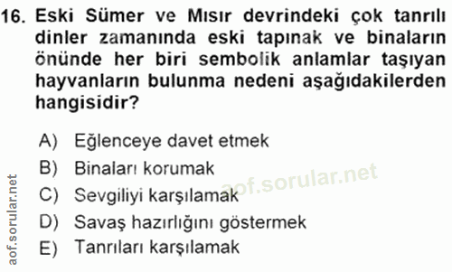16. soru: Eski Sümer ve Mısır devrindeki çok tanrılı dinler zamanında eski tapınak ve binaların Önünde her biri sembolik anlaml…