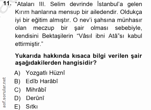 11. soru: "Ataları III. Selim devrinde Istanbul'a gelen Kırım hanlarına mensup bir ailedendir. Oldukça iyi bir eğitim almıştır.…