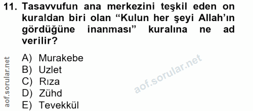 11. soru: Tasavvufun ana merkezini teşkil eden on kuraldan biri olan "Kulun her şeyi Allah'ın gördüğüne inanması" kuralına ne a…