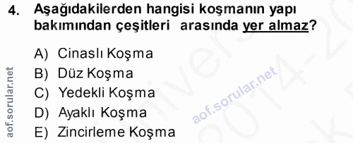 4. soru: Aşağıdakilerden hangisi koşmanın yapı bakımından çeşitleri arasında yer almaz? A) Cinaslı Koşma B) Düz Koşma C) Yedek…