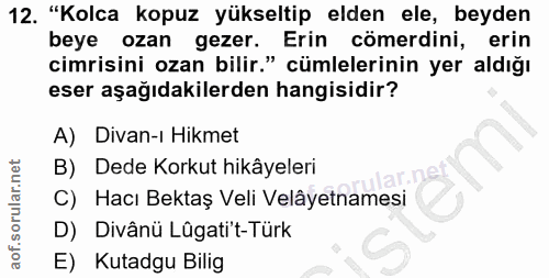 12. soru: "Kolca kopuz yükseltip elden ele, beyden beye ozan gezer. Erin cömerdini, erin cimrisini ozan bilir." cümlelerinin ye…