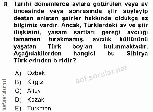 8. soru: Tarihi dönemlerde avlara götürülen veya av öncesinde veya sonrasında şiir söyleyip destan anlatan şairler hakkında ol…