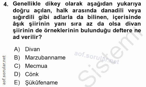 4. soru: Genellikle dikey olarak aşağıdan yukarıya doğru açılan, halk arasında danadili veya sığırdili gibi adlarla da bilinen…