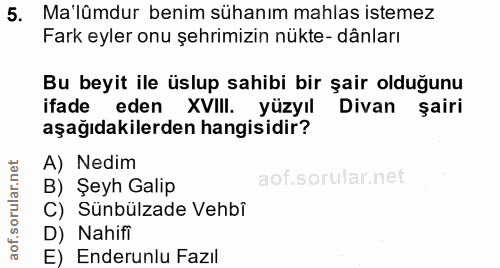 5. soru: Ma'lümdur benim sühanım mahlas istemez Fark eyler onu şehrimizin nükte- dânları Bu beyit ile üslup sahibi bir şair ol…