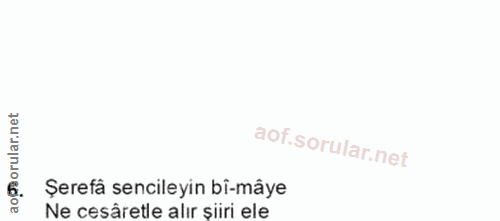 7. soru: et orul Şerefå secileyin bi-mâye Ne cesâretle alır siiri ele