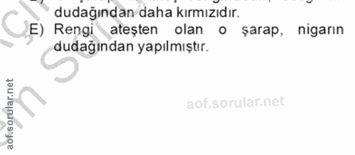 14. soru: dudağından daha kırmızıdır. E) Rengi ateşten olan • șarap, nigarın dudağından yapılmıştır.