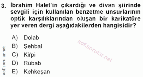 3. soru: İbrahim Halet'in çıkardığı ve divan şiirinde sevgili için kullanılan benzetme unsurlarının optik karşılıklarından olu…