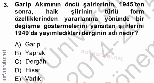 3. soru: Garip Akımının öncü şairlerinin, 1945'ten sonra, halk şiirinin türlü form özelliklerinden yararlanma yönünde bir deği…