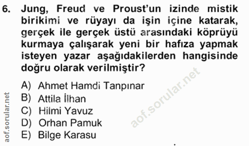 6. soru: Jung, Freud ve Proust'un izinde mistik birikimi ve rüyayı da işin içine katarak, gerçek ile gerçek üstü arasındaki kö…