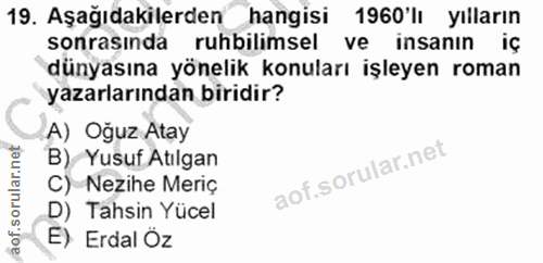 19. soru: Aşağıdakilerden hangisi 1960'lı yılların sonrasında ruhbilimsel ve insanın iç dünyasına yönelik konuları işleyen roma…