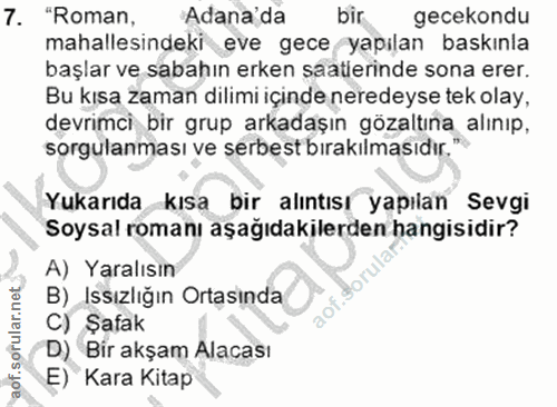 7. soru: "Roman, Adana'da bir gecekondu mahallesindeki eve gece yapılan baskınla başlar ve sabahın erken saatlerinde sona erer…